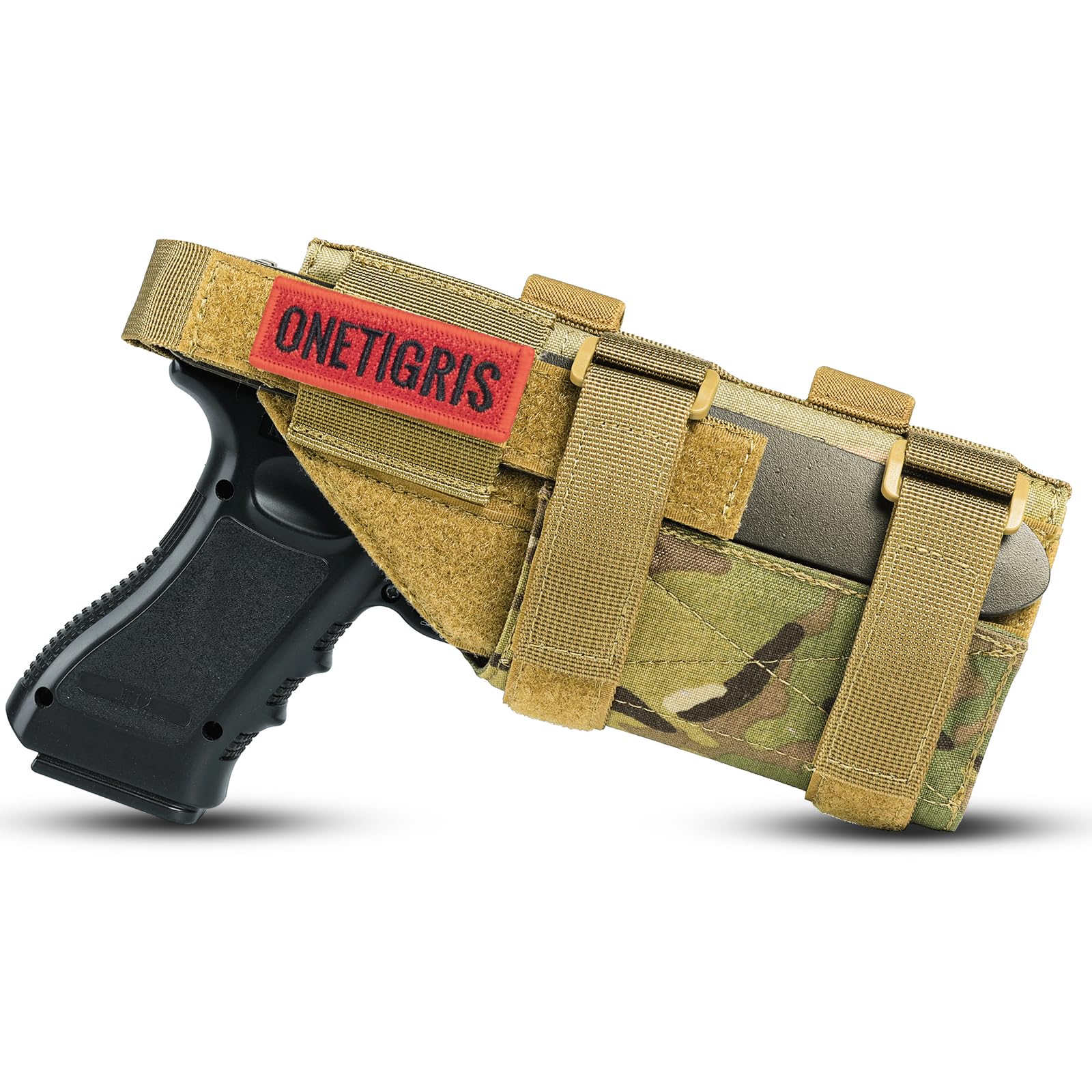 OneTigris MOLLE Pistol Holster for Right-Handed Users – Adjustable Drop-Leg & Belt Holster – Universal Fit for Full-Size & Compact Handguns – Tactical Airsoft, Hunting & Training Gear