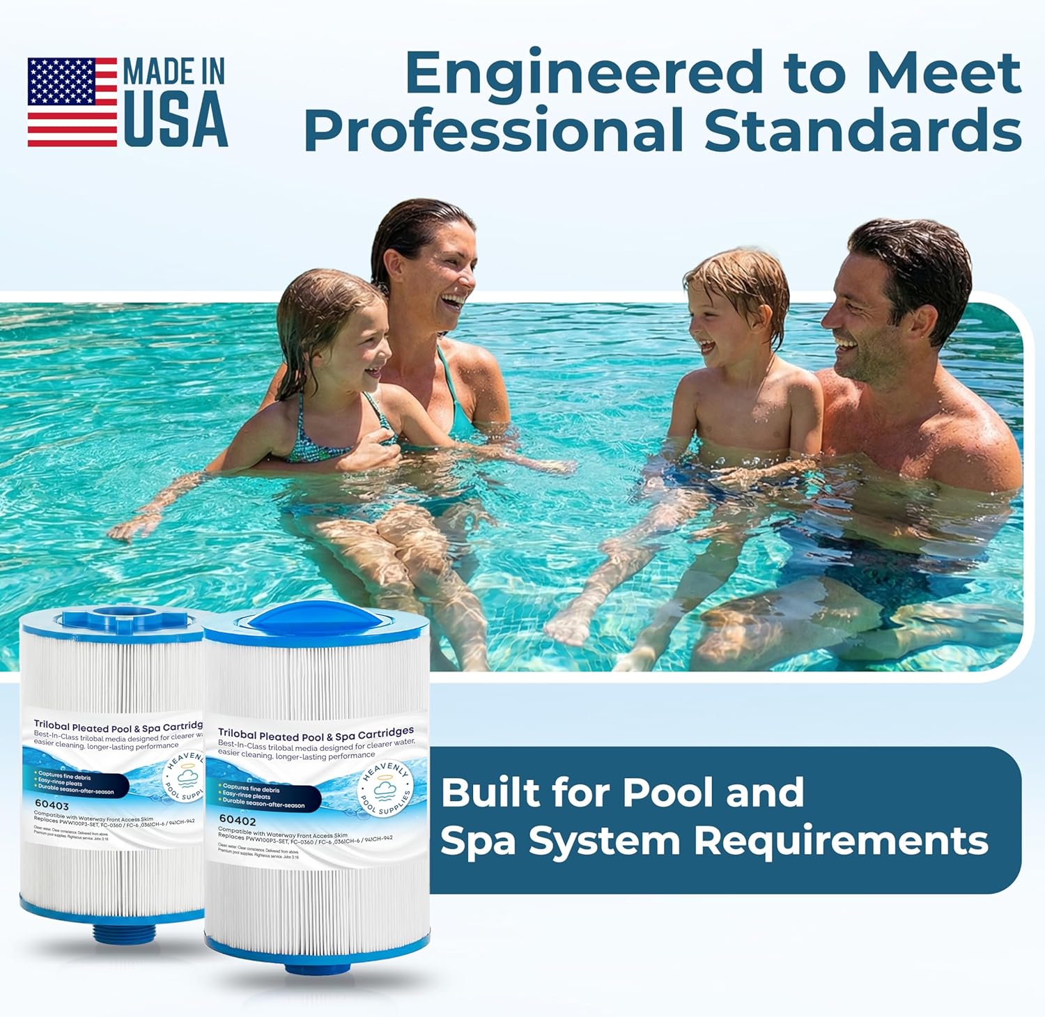 Pool, Spa & Hot Tub Filter Cartridge, Trilobal Media — Replaces PWW100P3-SET, FC-0361 / FC-0360, 6CH-941 / 6CH-942 & More, Compatible with Waterway Front Access Skim, 2 Piece Stackable Set