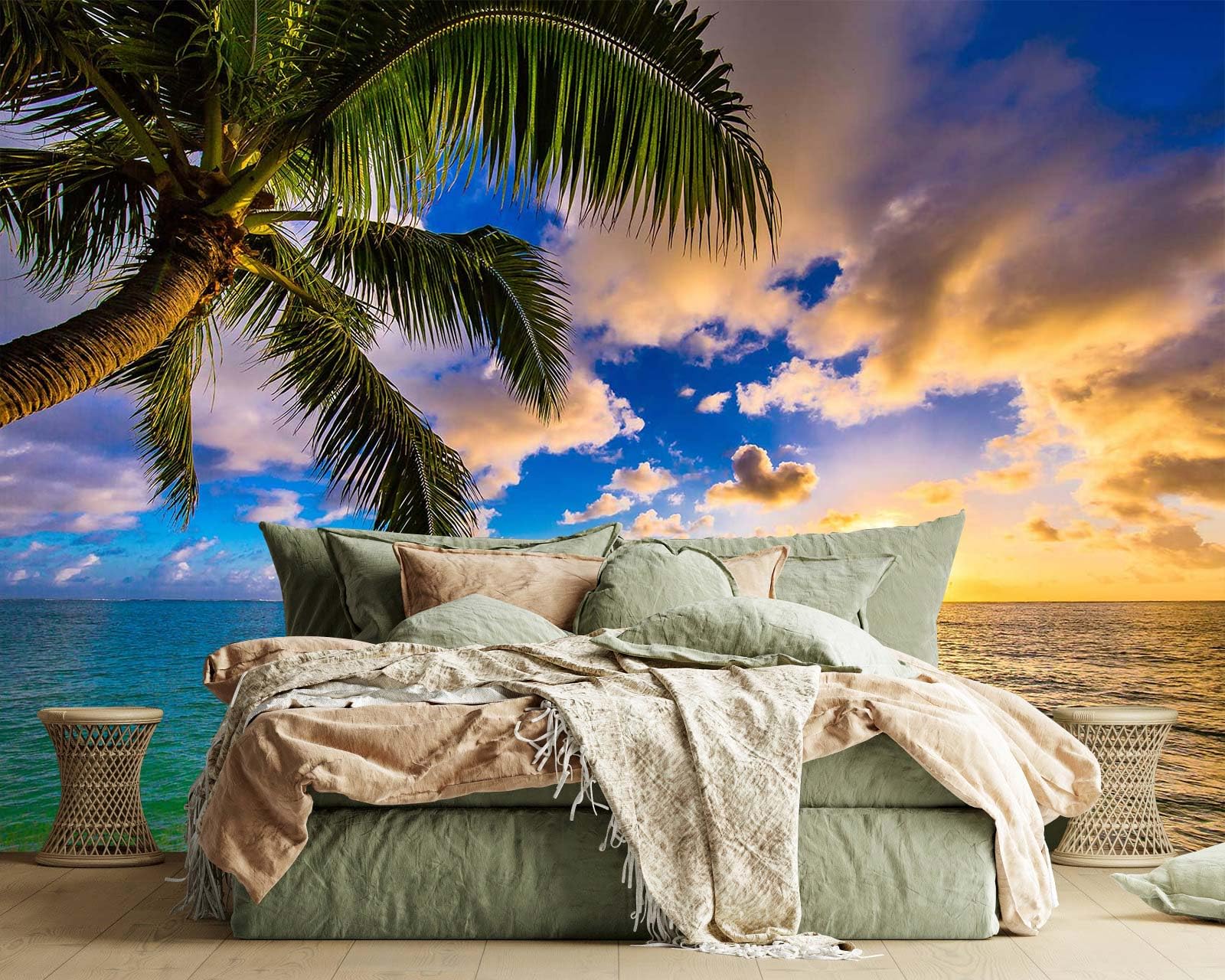 Jdayda Sunset Beach Wallpaper Hawaiian Seascape Palm Tree | 106