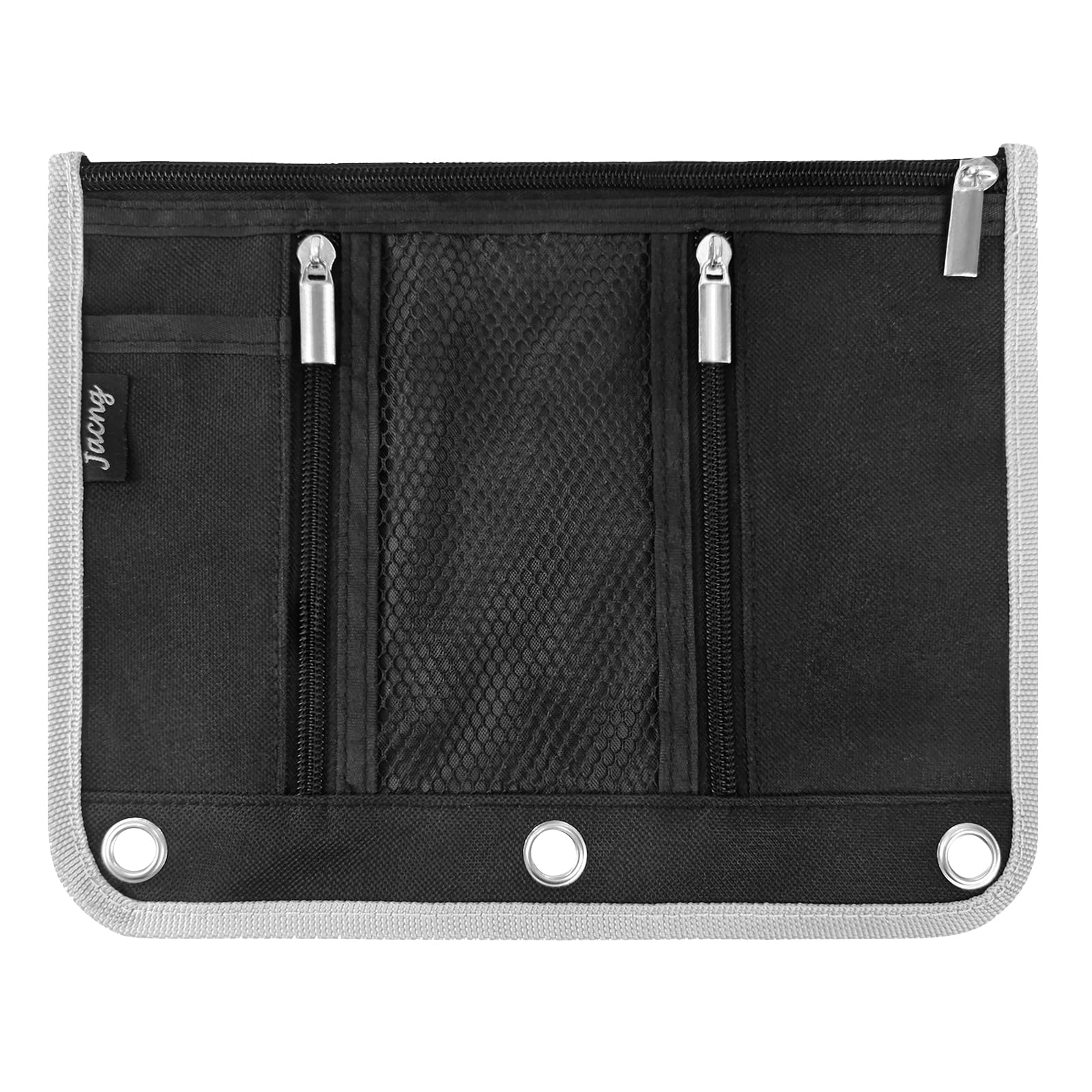 Binder Pouch for 3 Ring Binder Large Capacity Binder Pocket Black Zipper Bag Fits 3- Ring Binder Clear Window Pencil Pouch with Zipper for Office Supplies