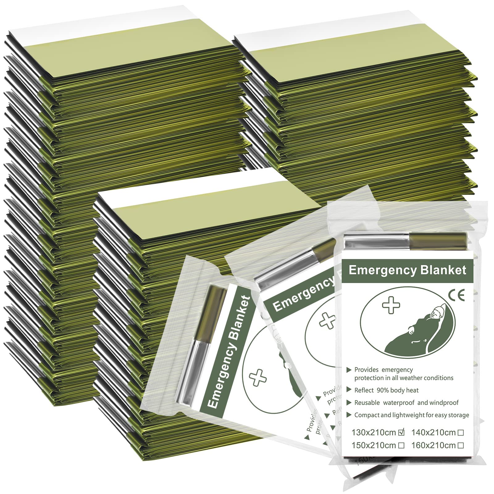 Queekay 50 Pieces Emergency Polyester Film Thermal Blankets Space Blanket Survival Kit Blanket Designed for Outdoors Survival Reflective Thermal First Aid Foil Blanket