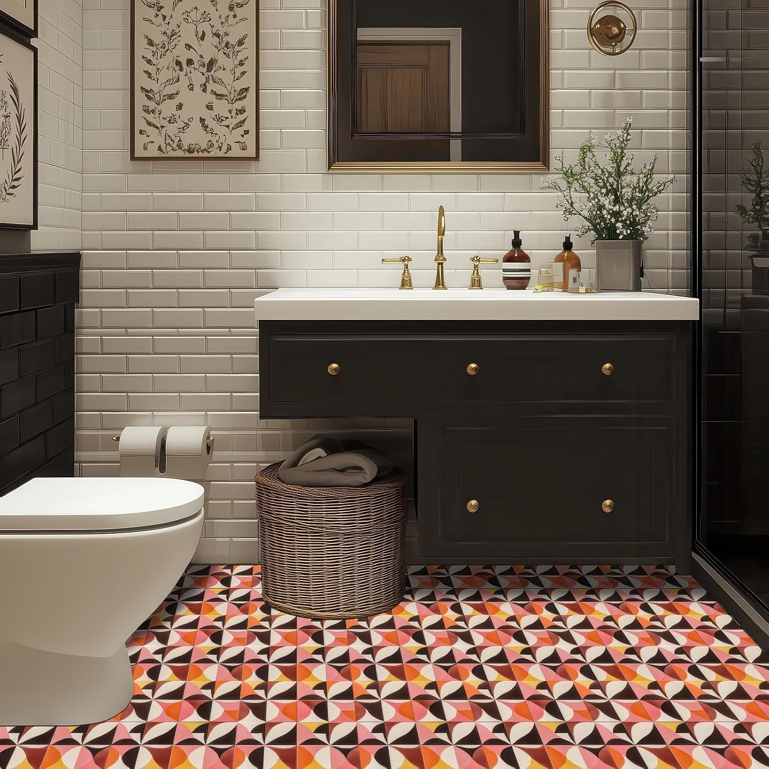 HOMETITUTE Retro Abstract Color Block Peel Stick Floor 12x12 Vinyl image 3