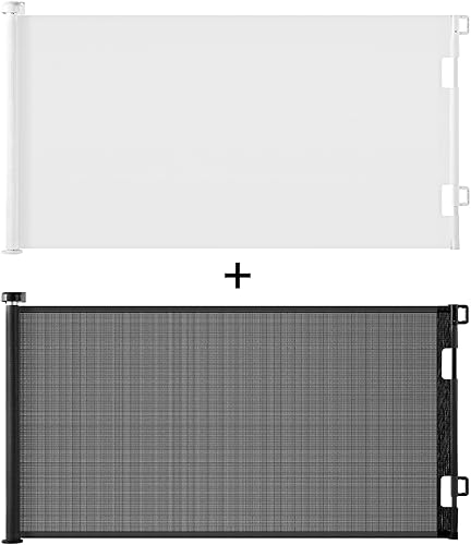 Miniatura 1 de Cumbor 76" White & Black Retractable Baby Gate for Stairs, Wide Safety Gates for Kids or Pets, Child Gate for Doorways, Hallways, Indoor, Outdoor