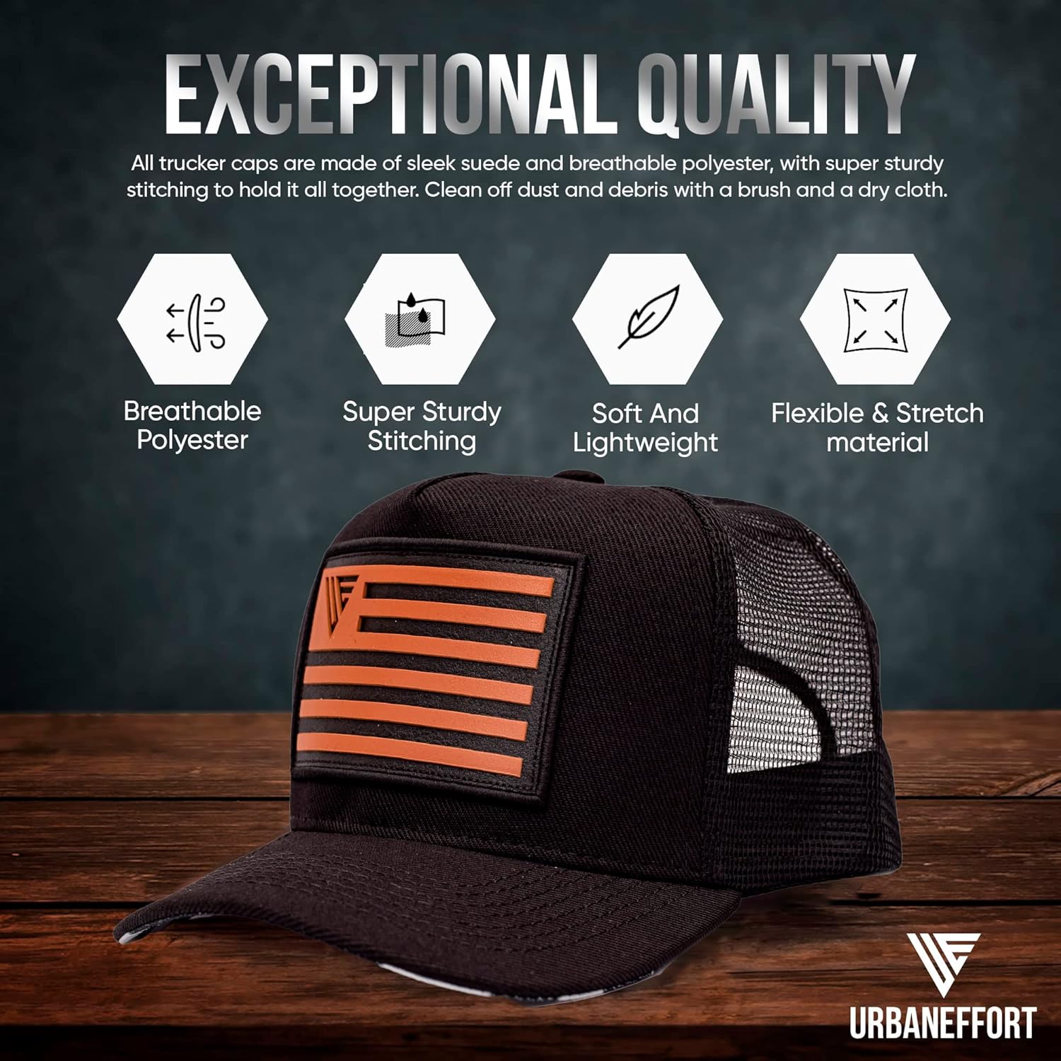 Urban Effort Snapback Trucker Hat | Breathable Mesh Baseball Cap for Men & Women Adjustable Fit American Flag Hat for Casual - Image 2