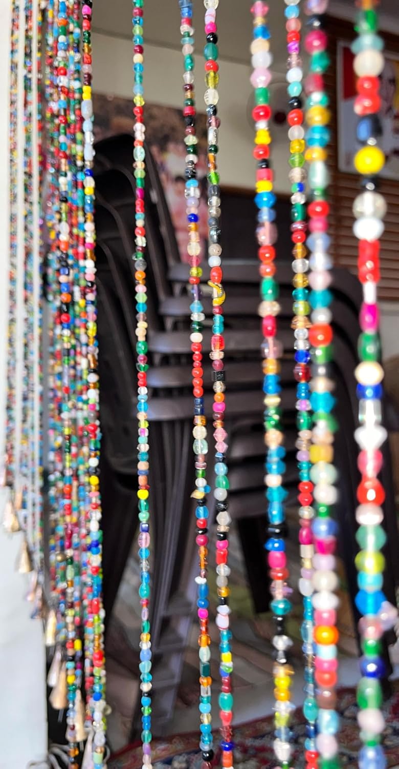 Mango Gifts Bohemian Style Curtain, 38" inches Long Glass Beads Strands for Bedroom/Living Room, Doorway Beads, Multicolour Sun Catcher Home Decor (50 Pieces) - Vibrant and Unique!