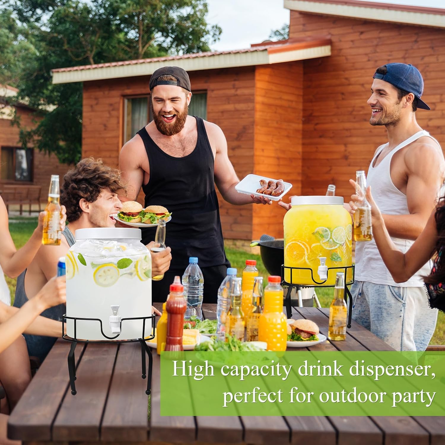 Tanlade 2 Pack 2 Gallon Plastic Drink Dispenser with Stand Beverage Dispenser with Sturdy Metal Base Juice Dispensers Drink Jar with Spigot for Weddings Parties Lemonade Tea Countertop - Image 4