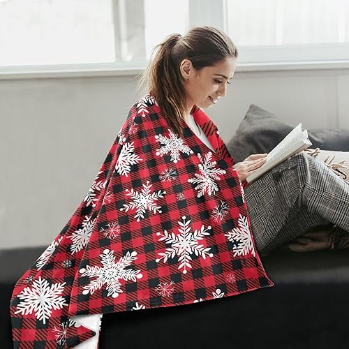 Miniatura 6 de Snowflakes on A Buffalo Plaid Christmas Flannel Fleece Blanket Warm Ultra-Soft Holiday Sofa Throw Blanket 50"x60" for Travel Car