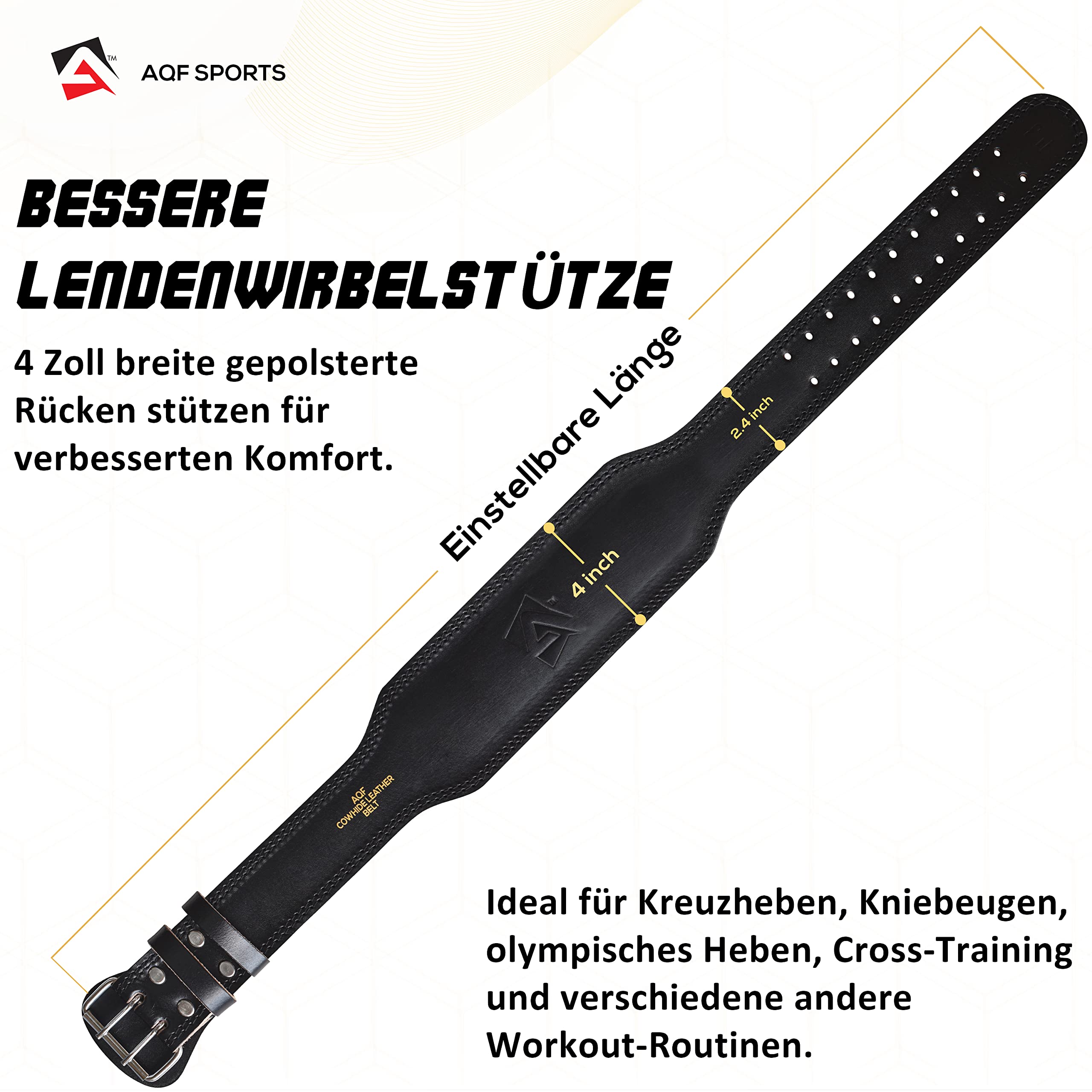 AQF Gewichthebergürtel Leder Kuhhaut Kraftraining Gürtel, Lendenwirbelstütze Gürtel Mit Wildlederfutter Stahl Schnalle Trainingsgürtel, Bodybuilding Gürtel Herren Damen