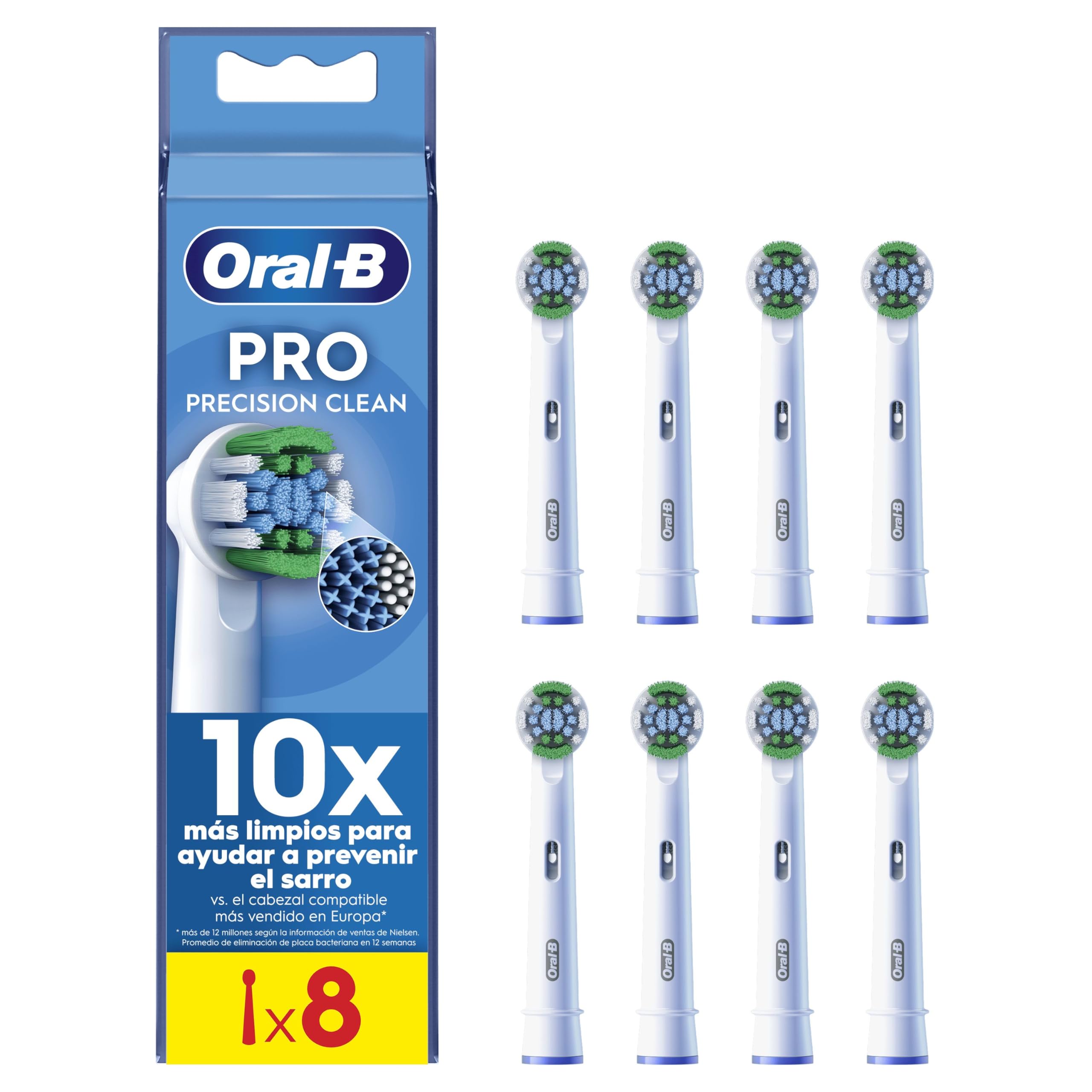 Oral-B Pro Precision Clean Recambios para Cepillo de Dientes Eléctrico, Pack de 8 Cabezales, Blanco - Originales