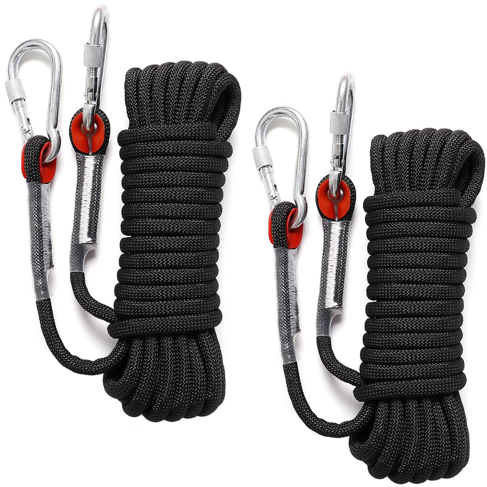 Tomius Black 2Pcs 10Mm X 10M Multifunctional Nylon Ropes Rope With Carabiners Solide Durable Outdoor Rope For Clim Binghanging Hiking Fixing Fishing