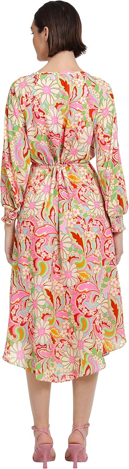 Donna Morgan Womens Floral Printed V-Neck Midi Dress Summer Fun Day Event Date Guest of - Image 3