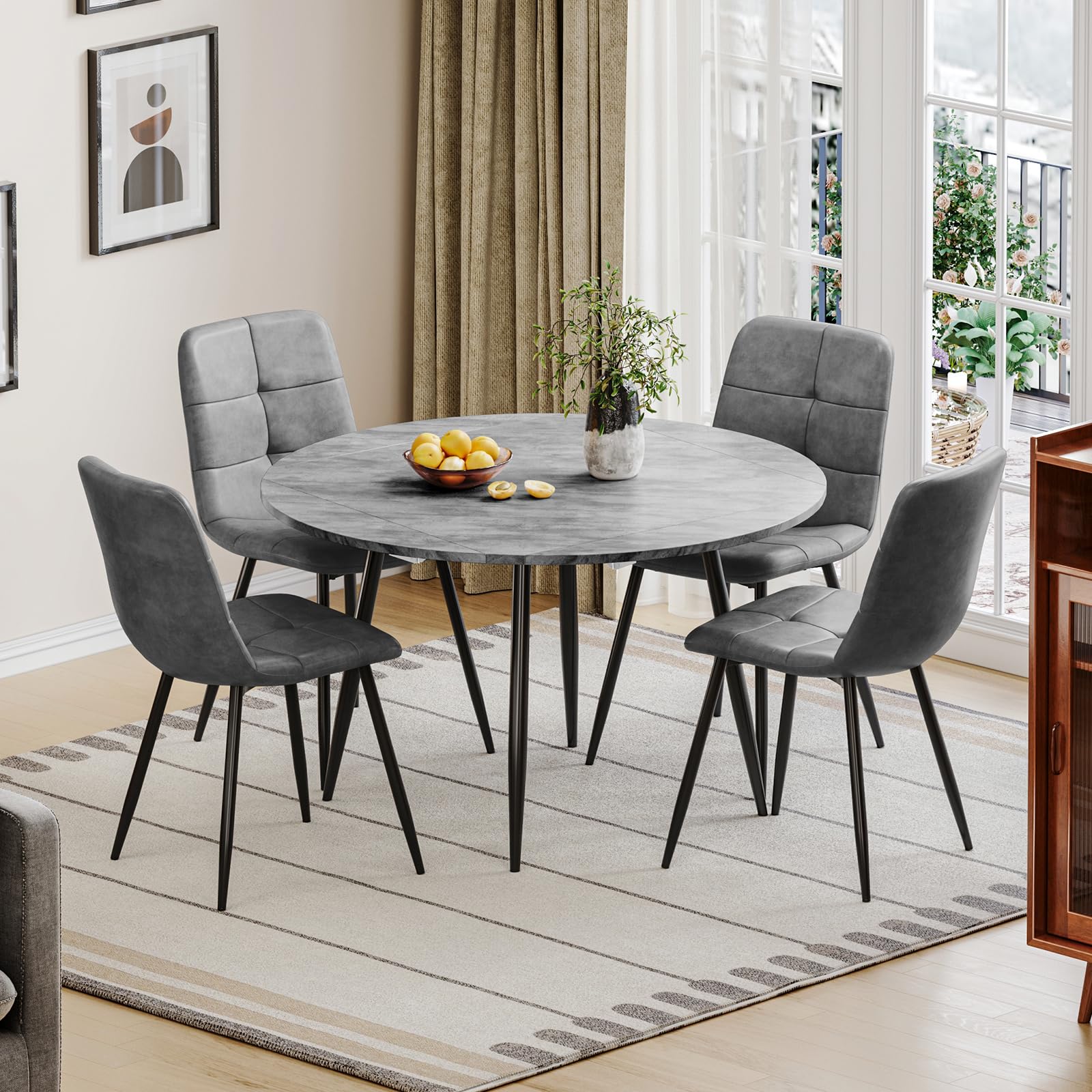 Luxstein Round Dining Table and Chairs Set 4, Drop Leaf Folding Table Set โ image 1