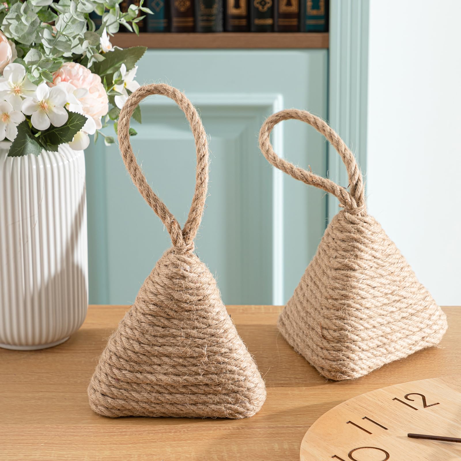 2 fermaporta naturali da 1,3 kg, decorativi con manico, in corda di canapa fatti a mano, fermaporta per finestra, camera da letto, soggiorno, fermalibri, rustico, decorazione per la casa