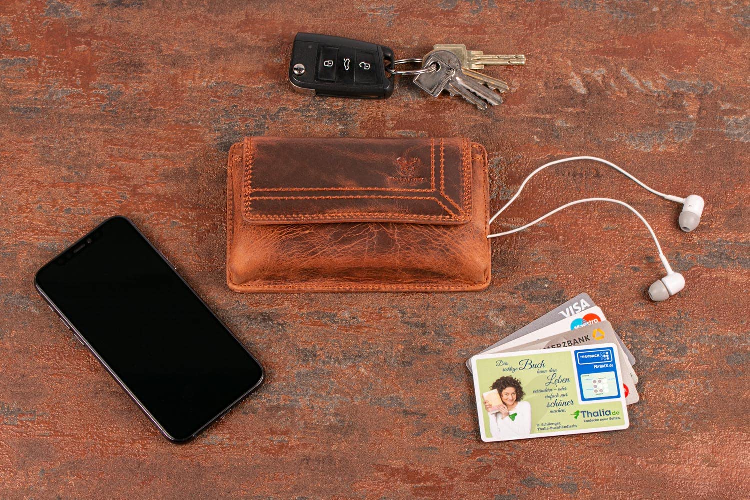 Matador Marsupio in Vera Pelle con Scomparto Separato con Cerniera per Carte e Monete per dispositivi Fino a 6,1 Pollici