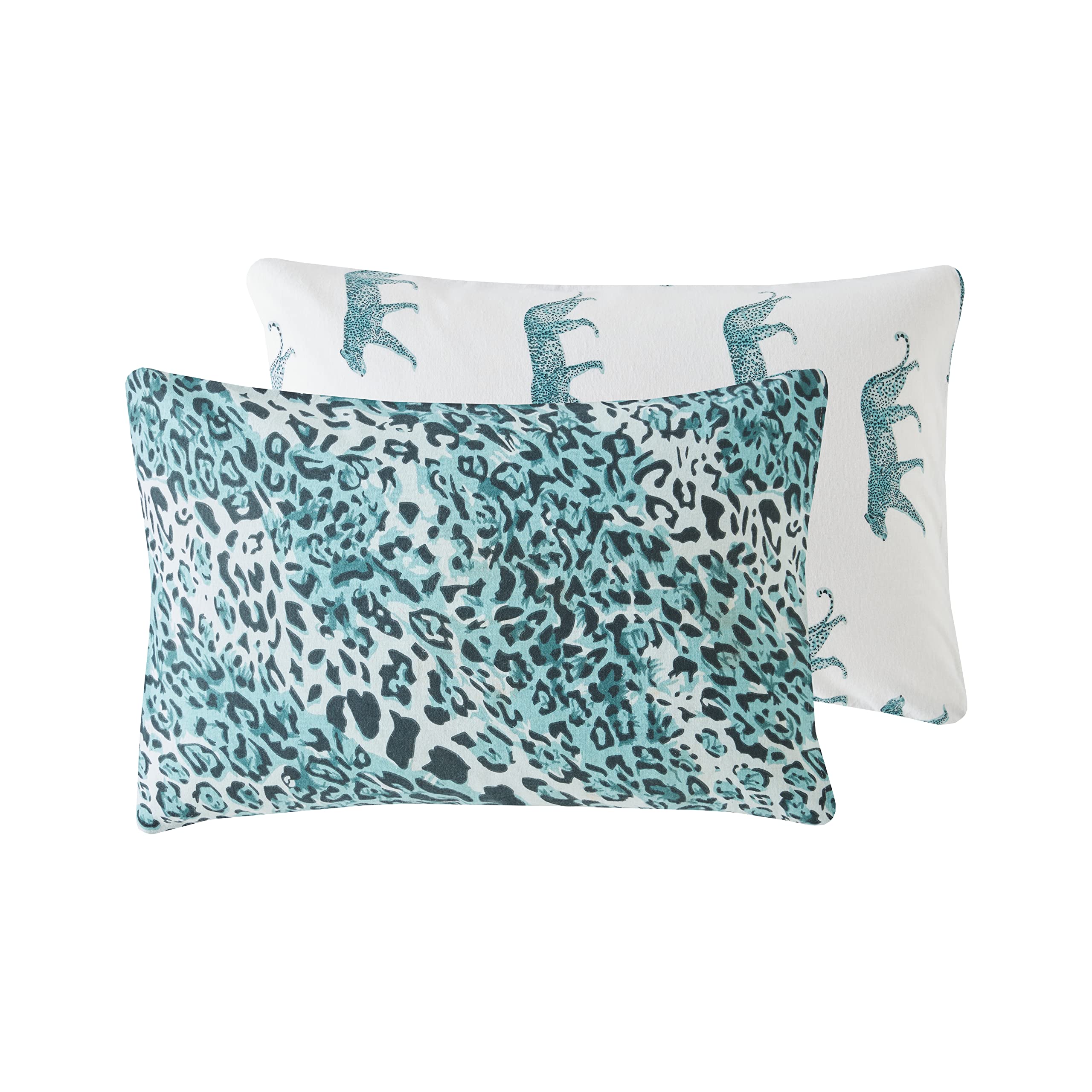 ED Flannelette Printed Duvet Cover Set | 100% Brushed Cotton Flannel Fleece | Reversible Bedding Quilt With Pillowcases (Black Green Leopard, Extra Housewife Pillowcase Pair)