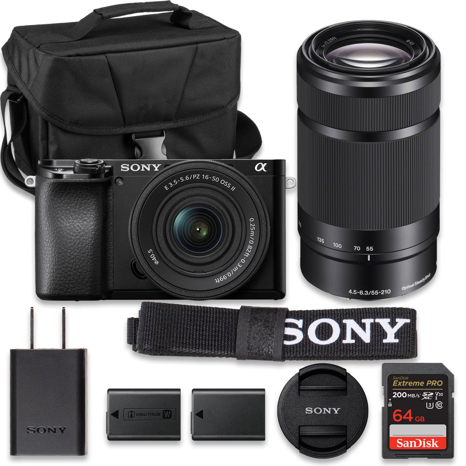 Sony Alpha a6100 w/ 16-50mm + 55-210mm,Black (Value Bundle)