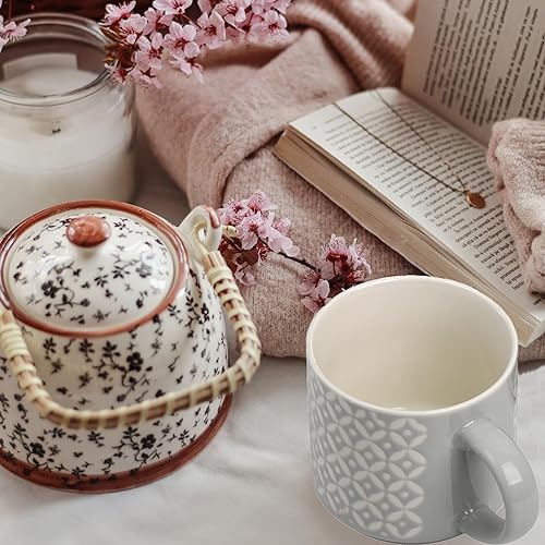 Miniatura 9 de Hiceeden Juego de 4 tazas de café con soporte de metal, tazas de café apilables de cerámica de 15 onzas para cacao, latte, americano, capuchinos o