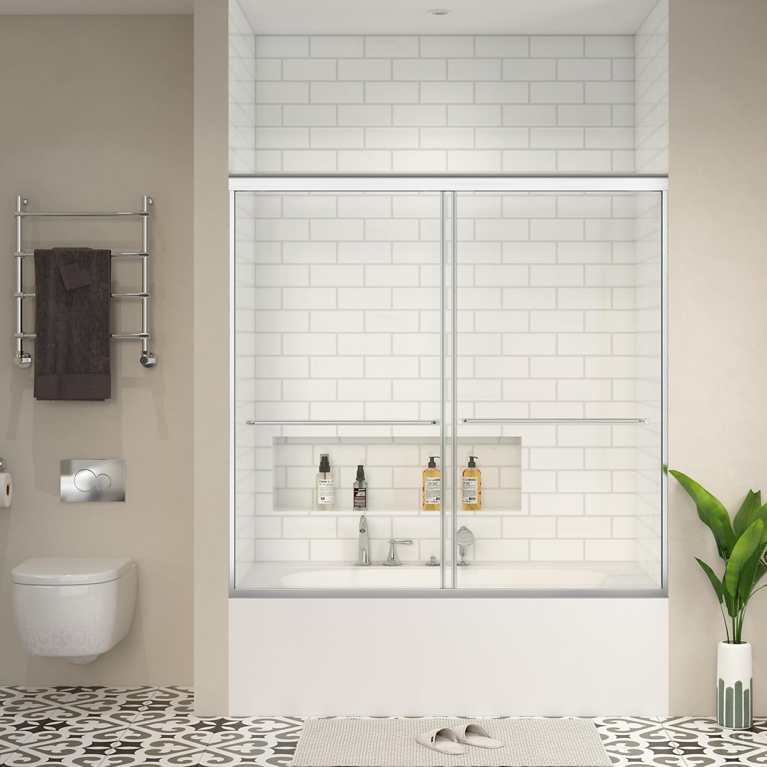 Generic 56-60"" W x 58"" H Semi-Frameless Bathtub Shower Door, Double ...