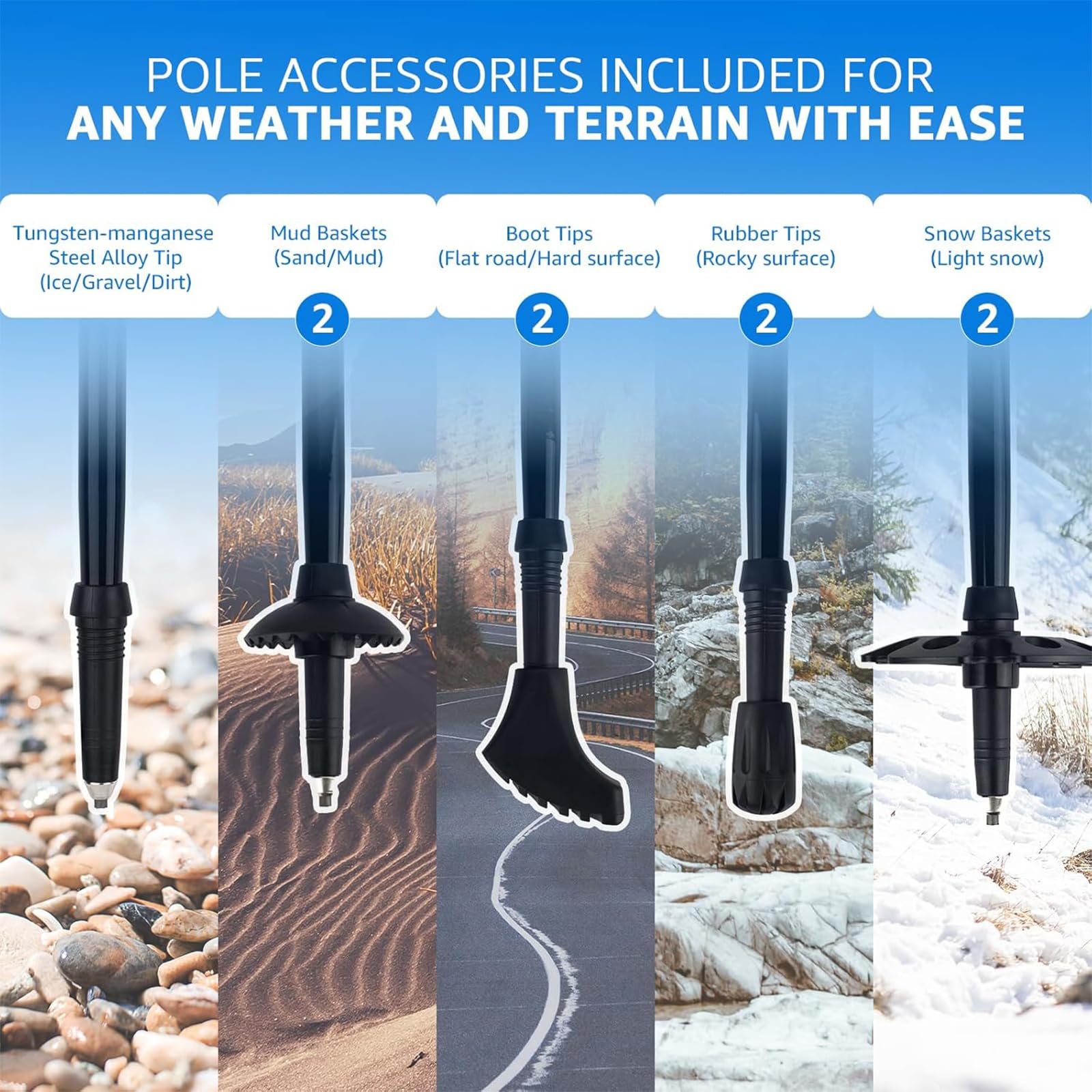 Overmont Wanderstöcke Carbon, 7075 Aluminium Ultraleicht faltbar verstellbar 105-125CM Trekkingstöcke Nordic Walking Stöcke 1 Paar mit All Terrain Zubehör