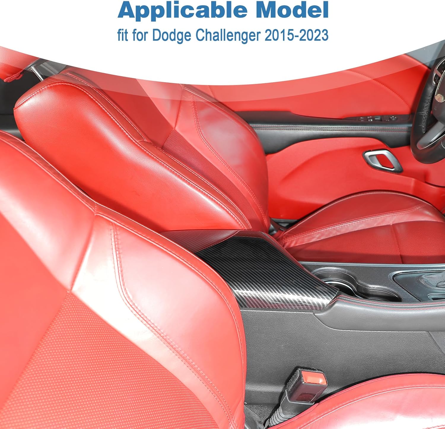 for Challenger Carbon Fiber Center Console Lid Armrest Cover Trim for Dodge Challenger 2015-2023 Black Carbon Fiber Grain Interior Accessories