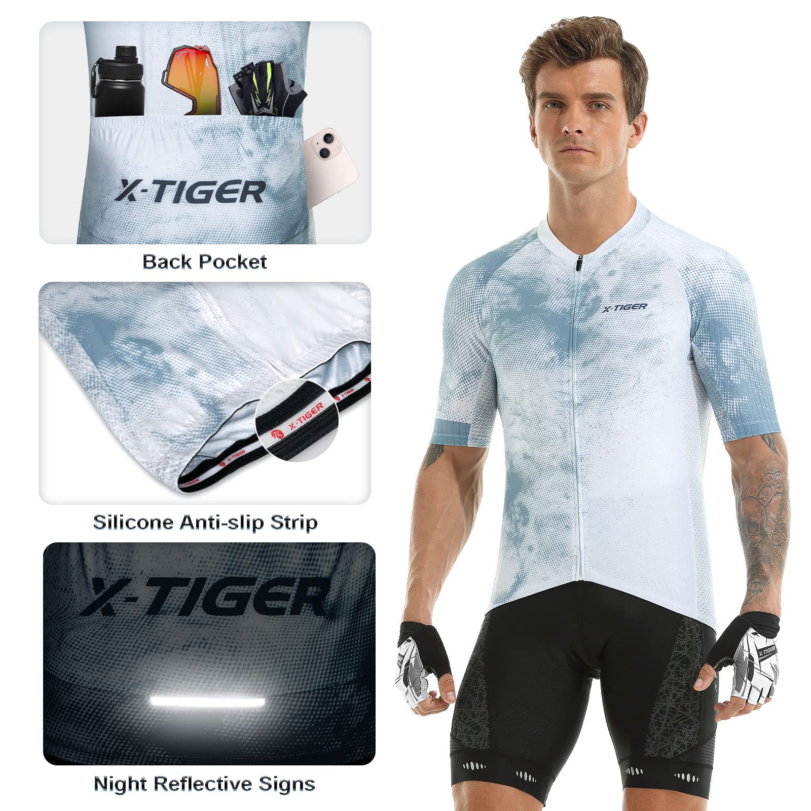 X-TIGER da Ciclismo Uomo 5D Gel Salopette Pantaloncini Corti Imbottiti Set di Abbigliamento Ciclista
