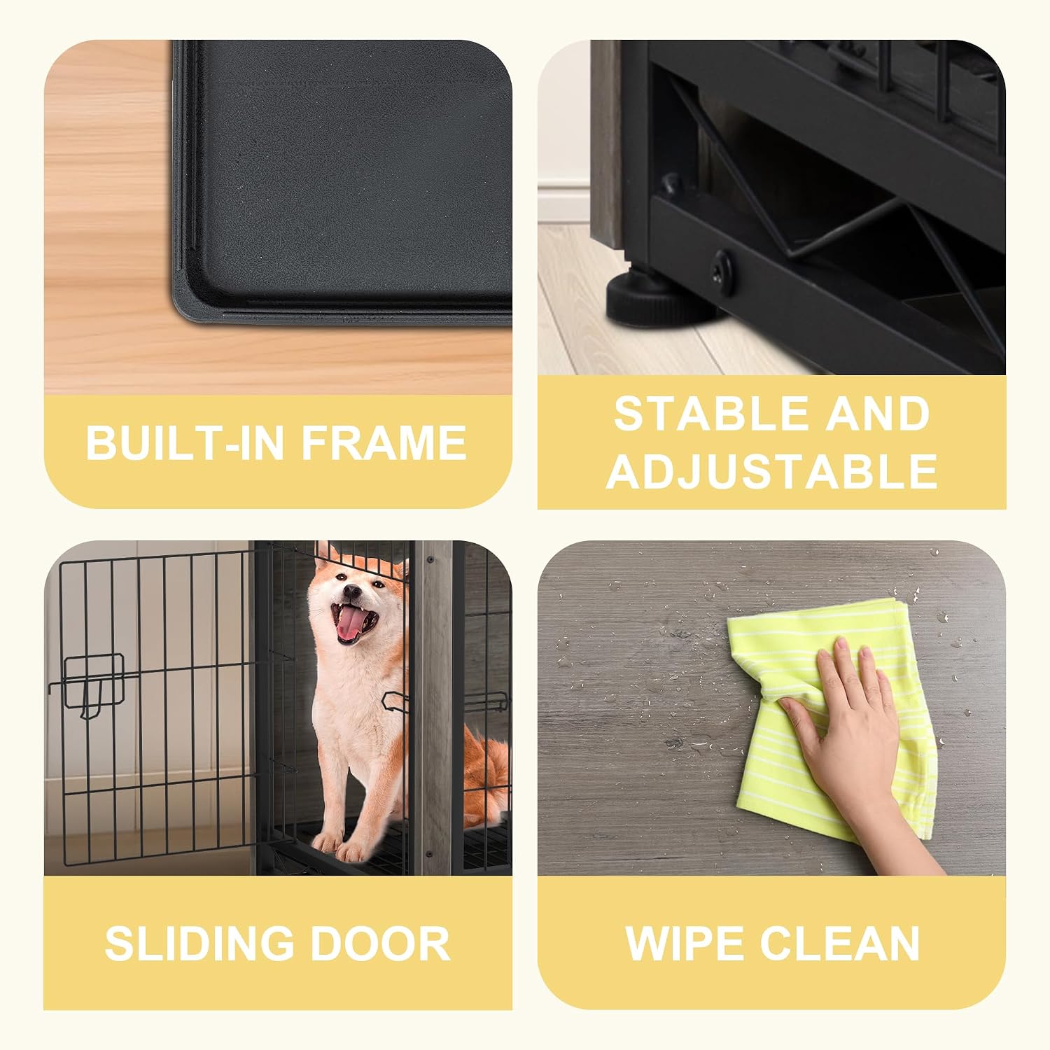 JY QAQA Dog Crate Furniture, Wooden Dogs Crate Table, Double-Doors Dog Furniture, Indoor Dog Kennel, Dog House, Dog Cage/Grey/L