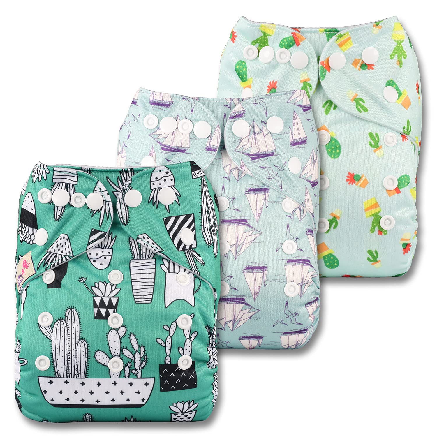 Littles & Bloomz, Reusable Pocket Cloth Nappy, Fastener: Popper, Set of 3, Patterns 316, Without Insert โ image 1