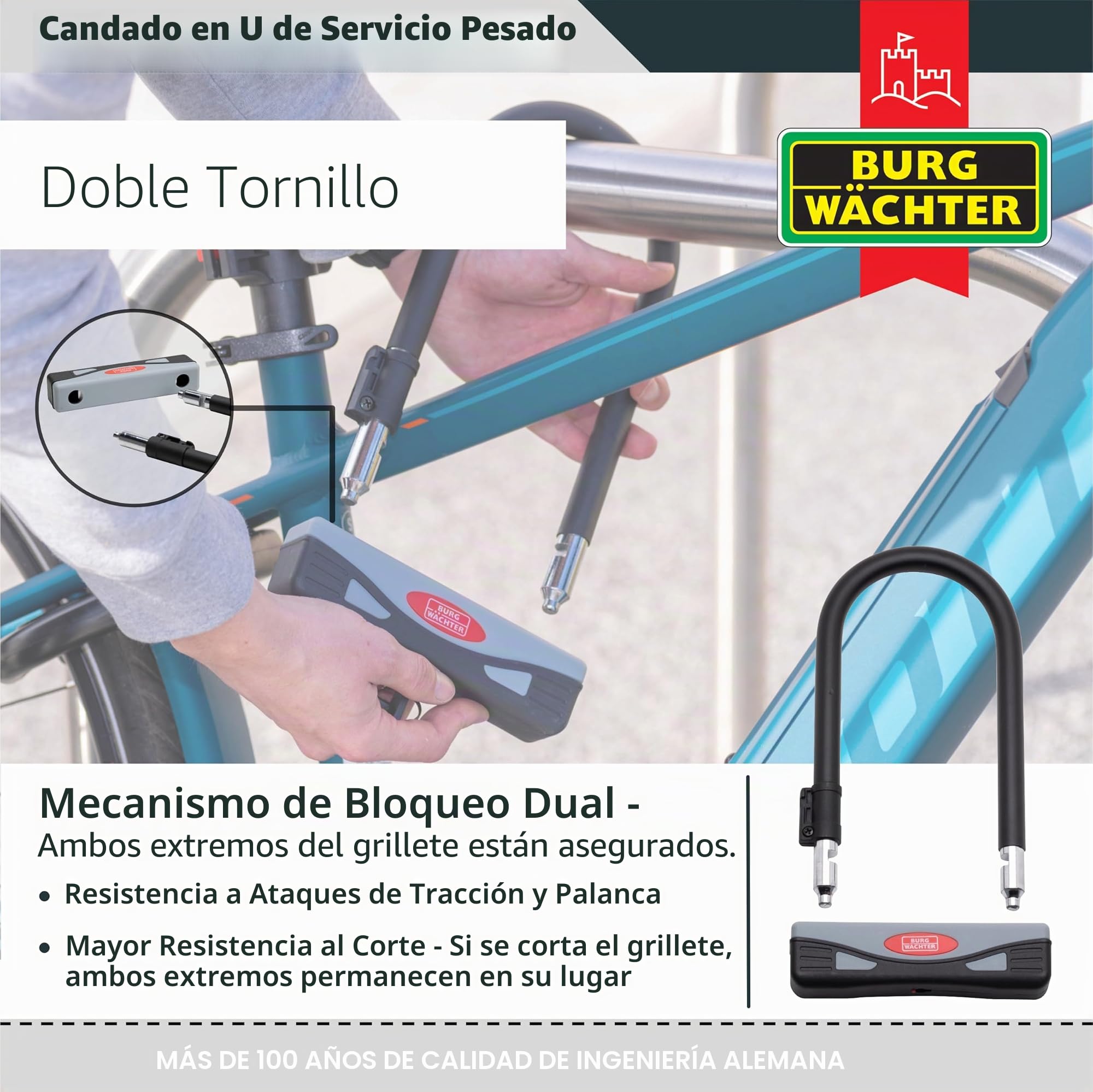 Burg Wachter 1600HB - Candado de bicicleta aprobado por oro seguro, color gris/negro, pequeño