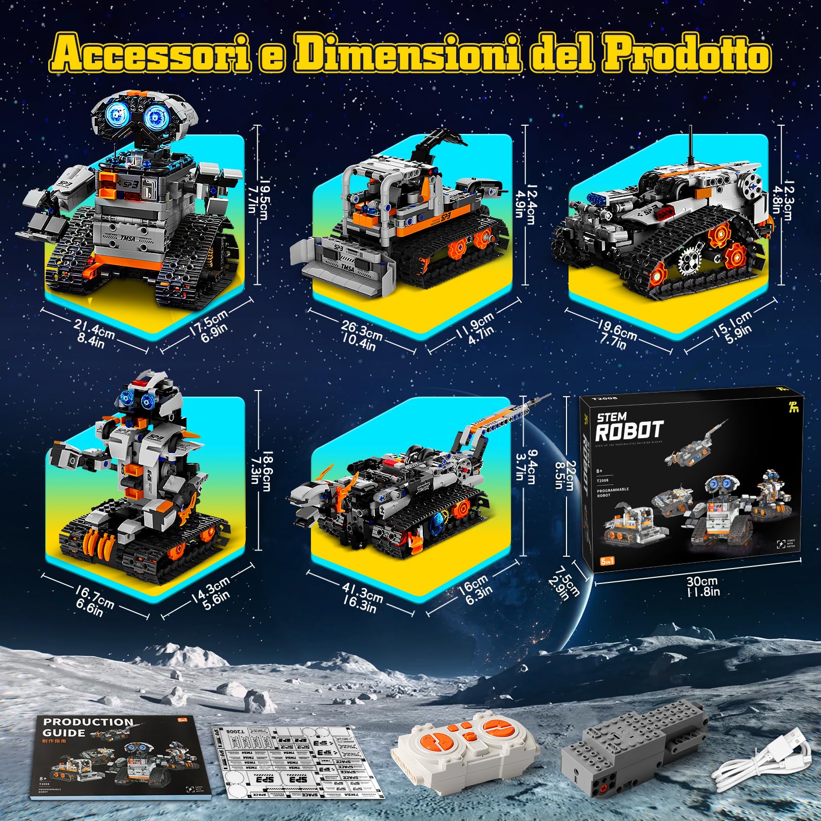 YOOHBERRYS Technic Robot Telecomandati per Bambini, 5-in-1 Kit di Costruzione di Robot Programmabile con App e Telecomando, Regalo Educativo per Ragazzi e Ragazze Dagli 6 ai 12 anni (Grigio)