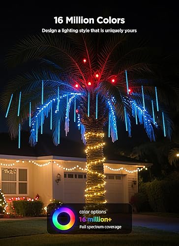 Miniatura 5 de Luces inteligentes de lluvia de meteoritos para exteriores, 16 tubos, 256 LED, 24.6 pies, cambio de color, luces de Navidad para exteriores y