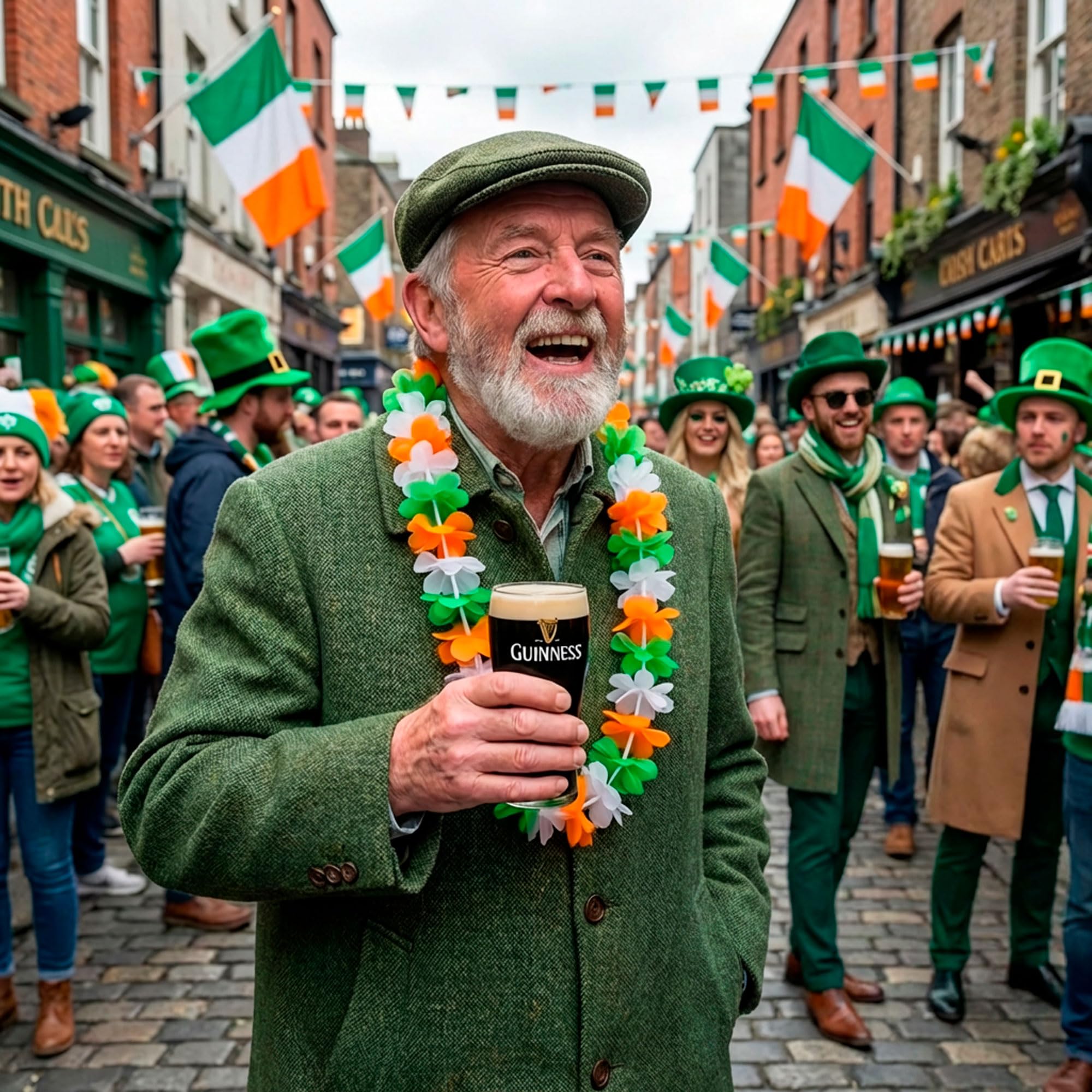 THE REPLICANT Pack de 10 Colliers Hawaïens Saint-Patrick – Fleurs en Tissu Vert Blanc Orange – Accessoire Déguisement Fête Irlandaise, Supporters Rugby Irlande, Soirée Pub & Carnaval – Taille Unique