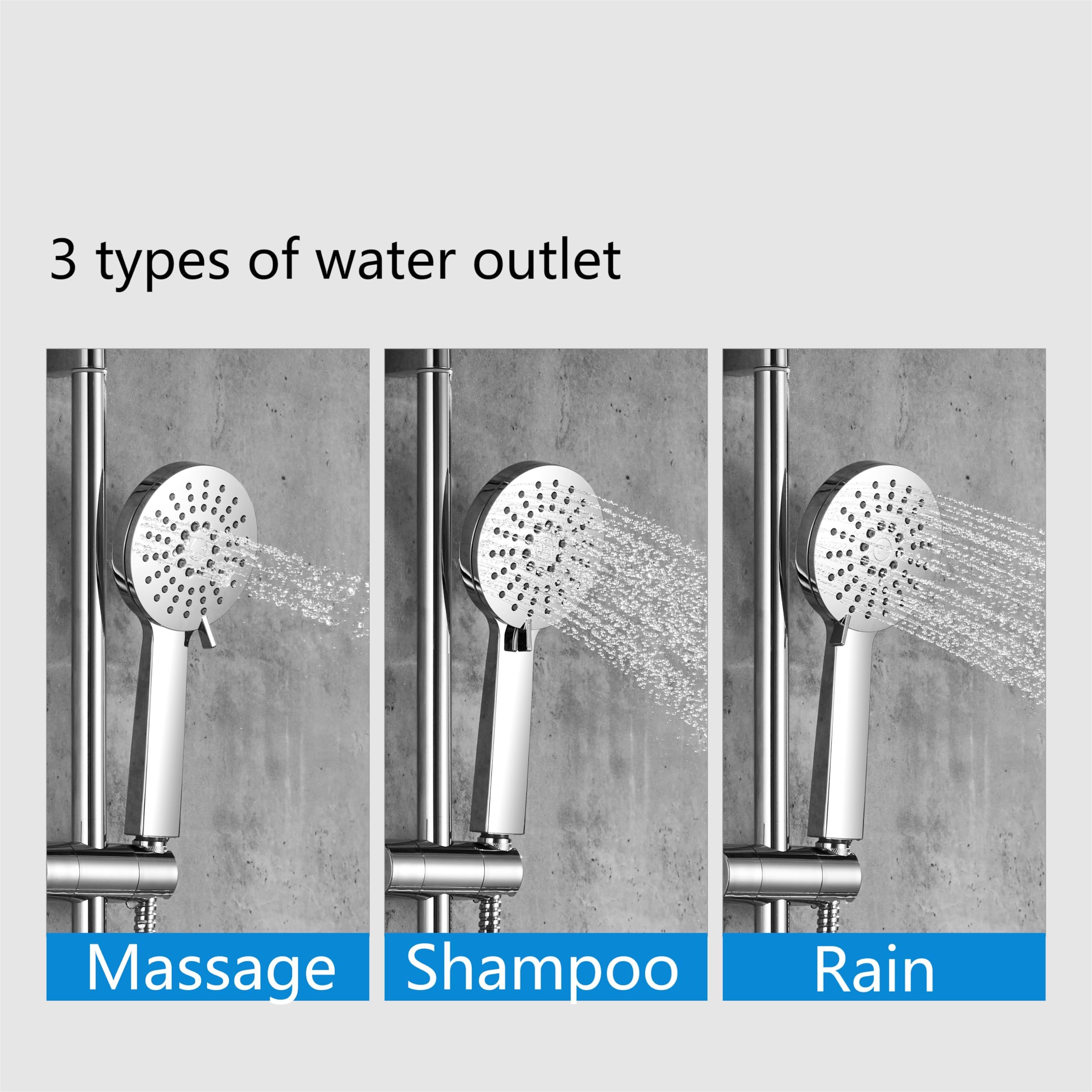 YOOZENA Shower Rail Kit, Shower Column Without Mixer, Adjustable Support Bracket, Flexible Hose, 3-Function Handheld, Chrome - Image 3