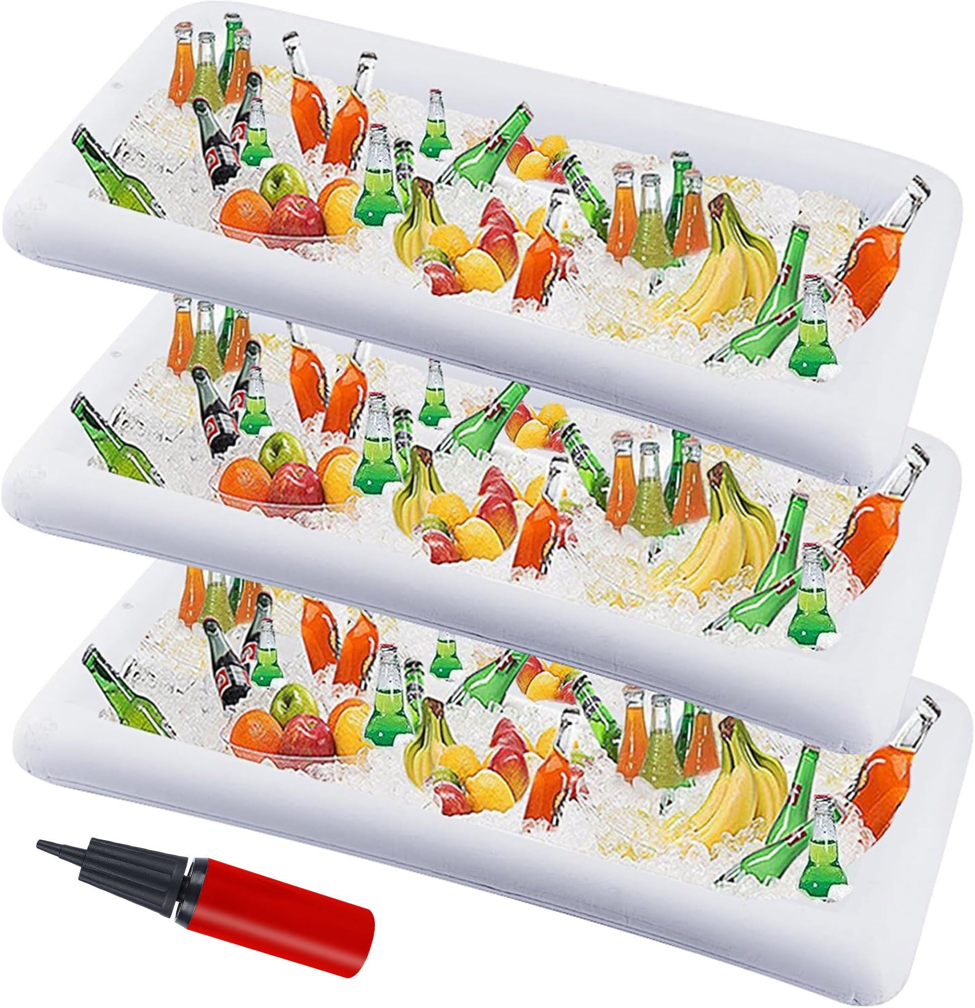 DR.DUDU Inflatable Serving Bar, 3 Pack Ice Serving Buffet Salad Cooler Food Drink Containers with Drain Plug, BBQ Picnic Pool Party Supplies Inflatable Cooler