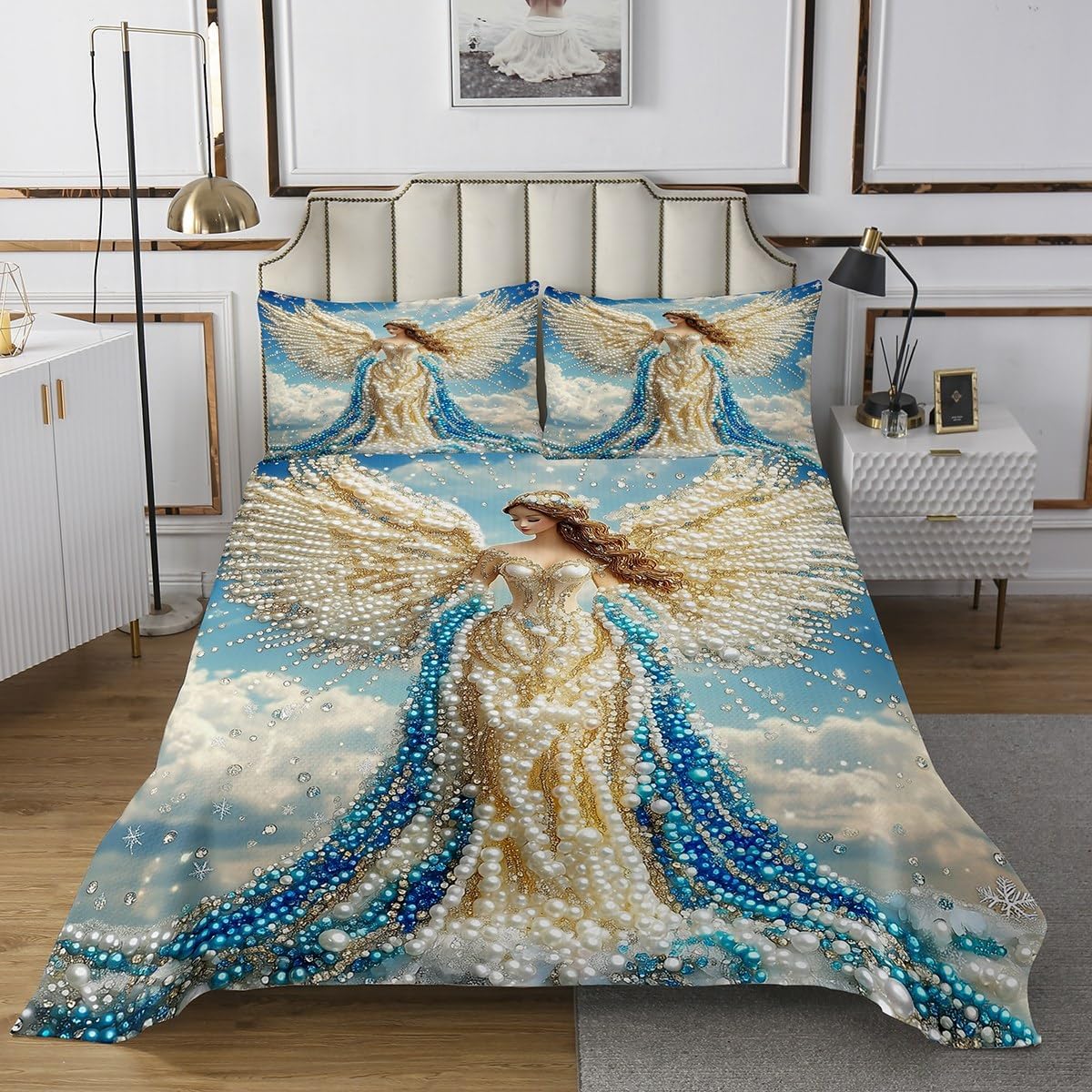 Erosebridal Angel Quilts Inspirational Coverlet Set, Angel Wings Bedspread Sets Dreamy 3D Printed Quilt Set Queen