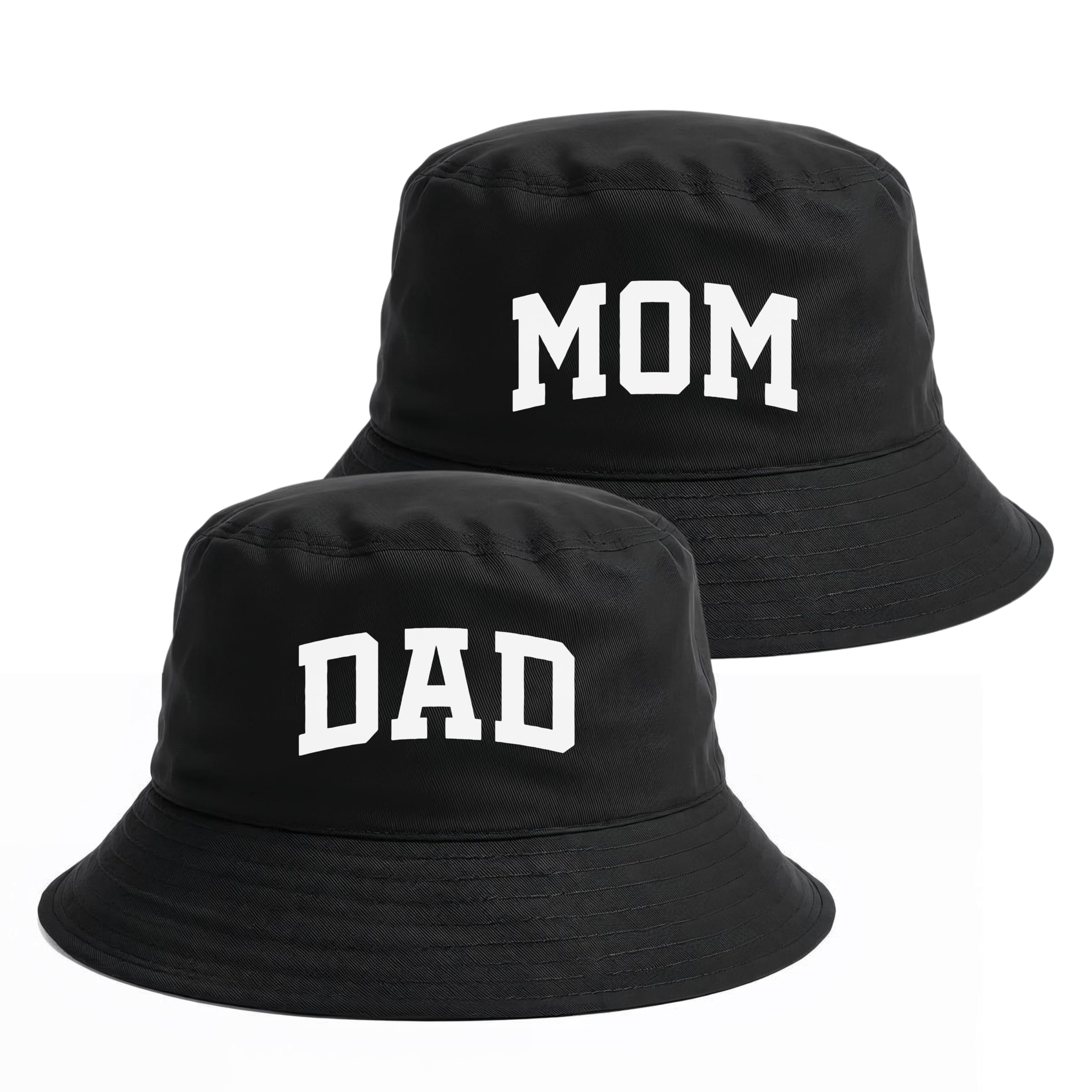 Mom Dad Cap Bucket Hat with Custom Name or Text, 100% Cotton Unisex Cap (Pack of 2) Black