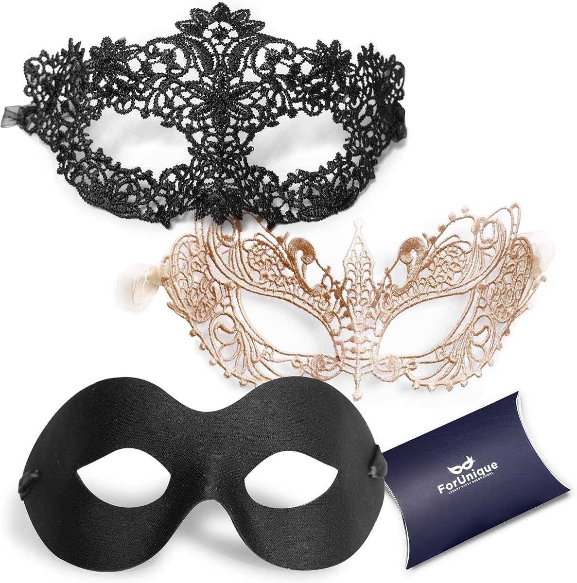 Máscara de mascarada para parejas, mujeres y hombres, paquete de 3 máscaras de encaje veneciano dorado y negro, máscara de Mardi Gras