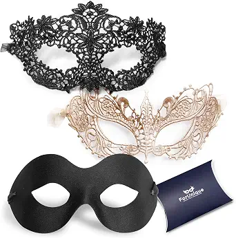 Masquerade Mask for Couples - 3 Pack Venetian Gold and Black Lace Masks