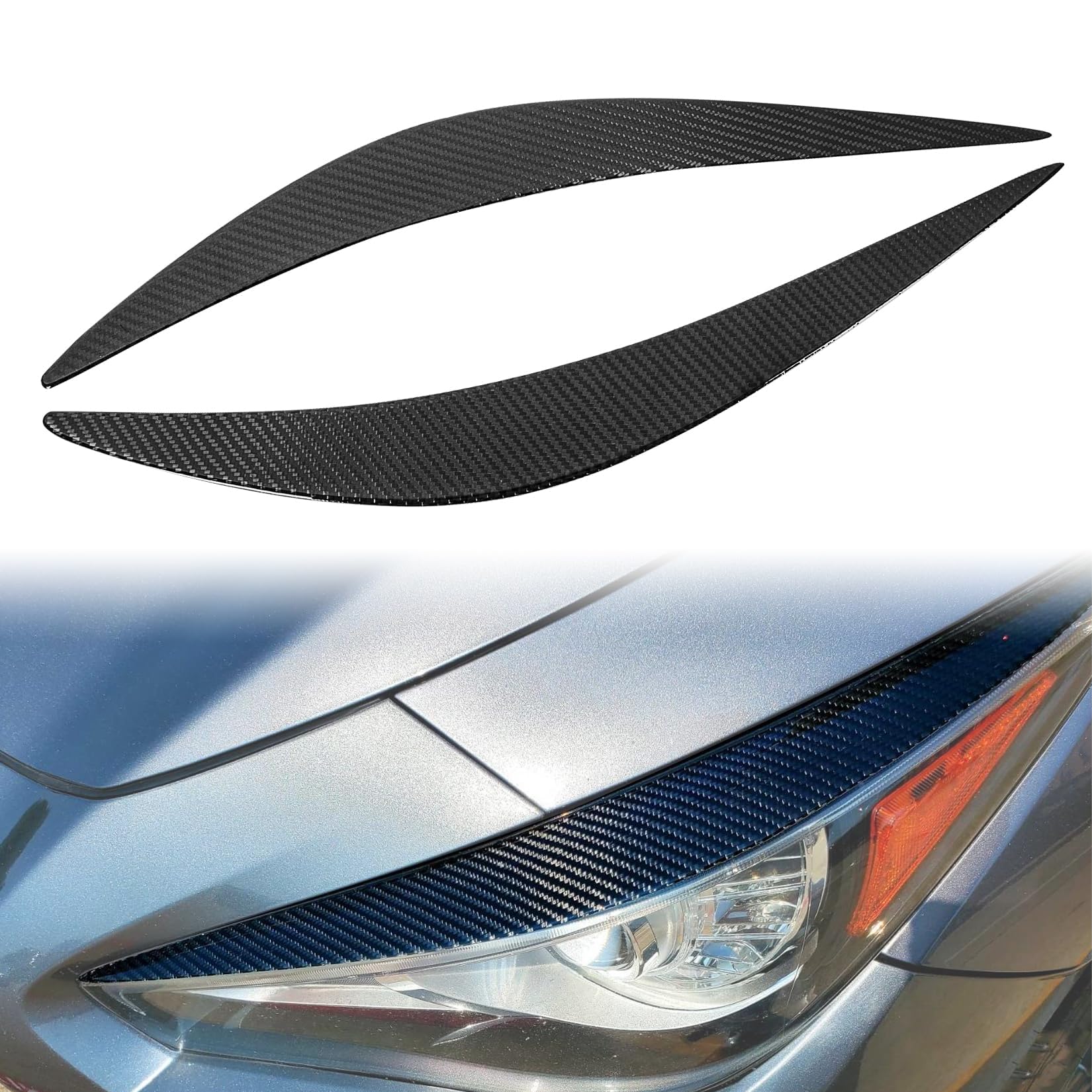 Carbon Fiber Eyelid for Q50, PSLER Headlight Eyelids Eyebrows Trim Front Headlight Cover Eyebrow Decoration Front Lamps Sticker Compatible with