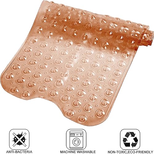 Miniatura 3 de Tapetes para bañera y ducha, tapete de baño antideslizante extra largo (39 x 16 pulgadas), lavable a máquina para baño (marrón transparente)
