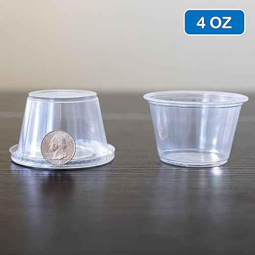 Miniatura 3 de EDI Vasos de porciones desechables de plástico transparente de 4 onzas/Taza de soufflé con tapas, 50