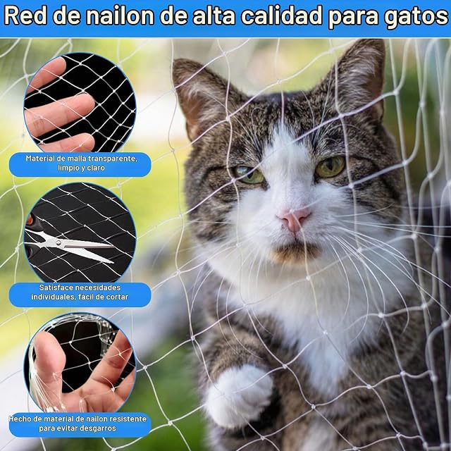 Foto 3 de 7 de Zyluniy Balcon Red para Gatos, Red para Gatos Terraza 4x3m Transparente, Redes para Gatos sin Taladro