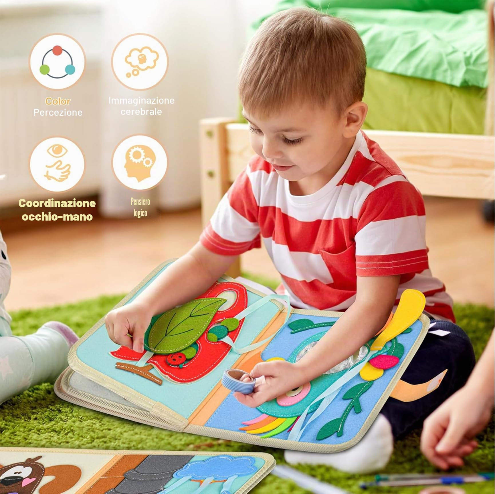 Quiet Book a partire da 1 anno | Libro di stoffa per bambini | Libro di feltro Montessori | Libri per bambini in morbido tessuto per l'apprendimento precoce delle competenze di vita Giocattolo