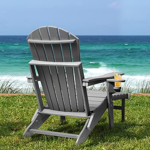 Miniatura 7 de FUNBERRY Silla Adirondack plegable ajustable con otomana retráctil, sillas para hogueras para todo tipo de clima con portavasos