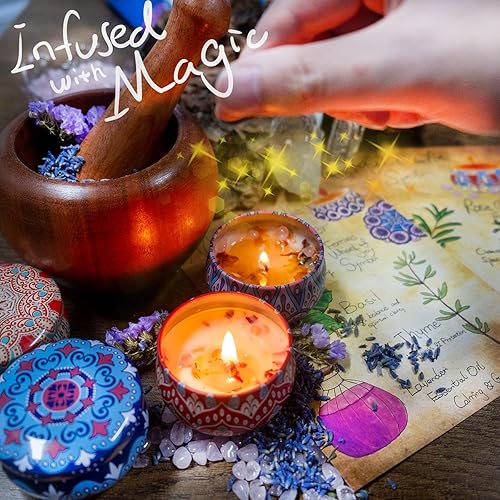 Miniatura 3 de Juego de 4 velas perfumadas para mujer, paquete de 4 velas de cera de soja natural de 2.2 onzas con cristales, velas de aromaterapia para aliviar el
