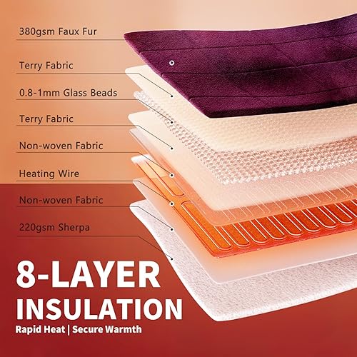 Miniatura 103 de Homemate - Manta eléctrica térmica con apagado automático en 1, 2, 4, 6 u 8 h, 10 niveles de calor, tela de franela y sherpa, protección contra 01