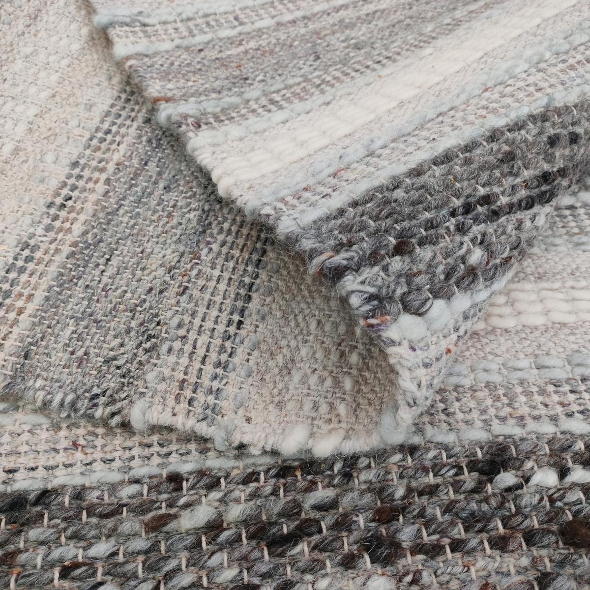 IMPALO Tapis Kilim 200 X 290 Cm, Gris, Noir, Beige, Motif Géométrique À Rayures, Tissé À La Main en Inde, Kilim Tapis pour Grand Salon, 8206