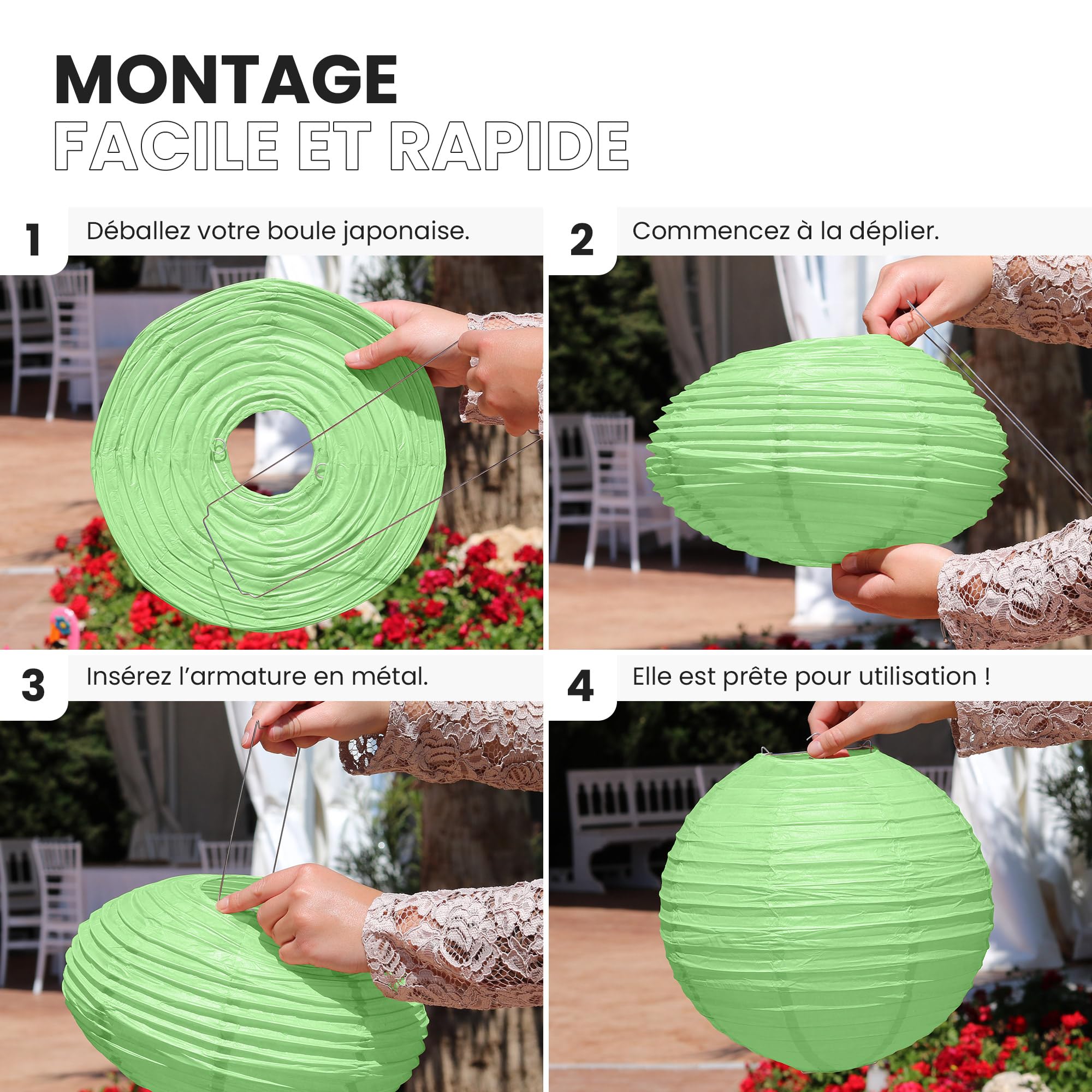 Lampion Boule En Papier De Riz Parme 10cm - Pour Décoration Mariage, Fête, Anniversaire, Ambiance Japonaise