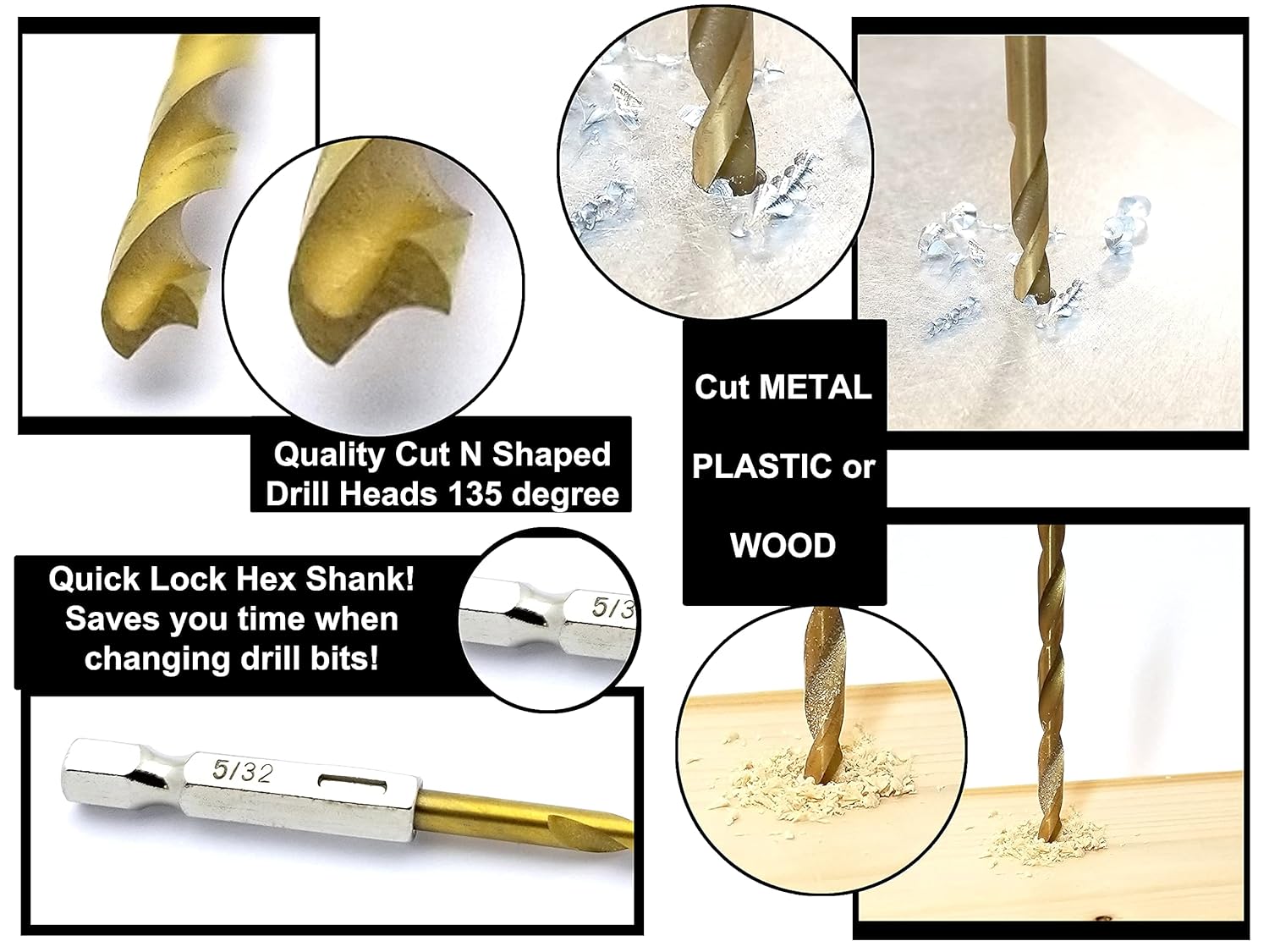 VETCO Titanium Nitride Drill Bit Set - 13 Pieces Hex Shank Quick Change Speed Lock Wood Plastic Aluminum: Tools & Home Improvement