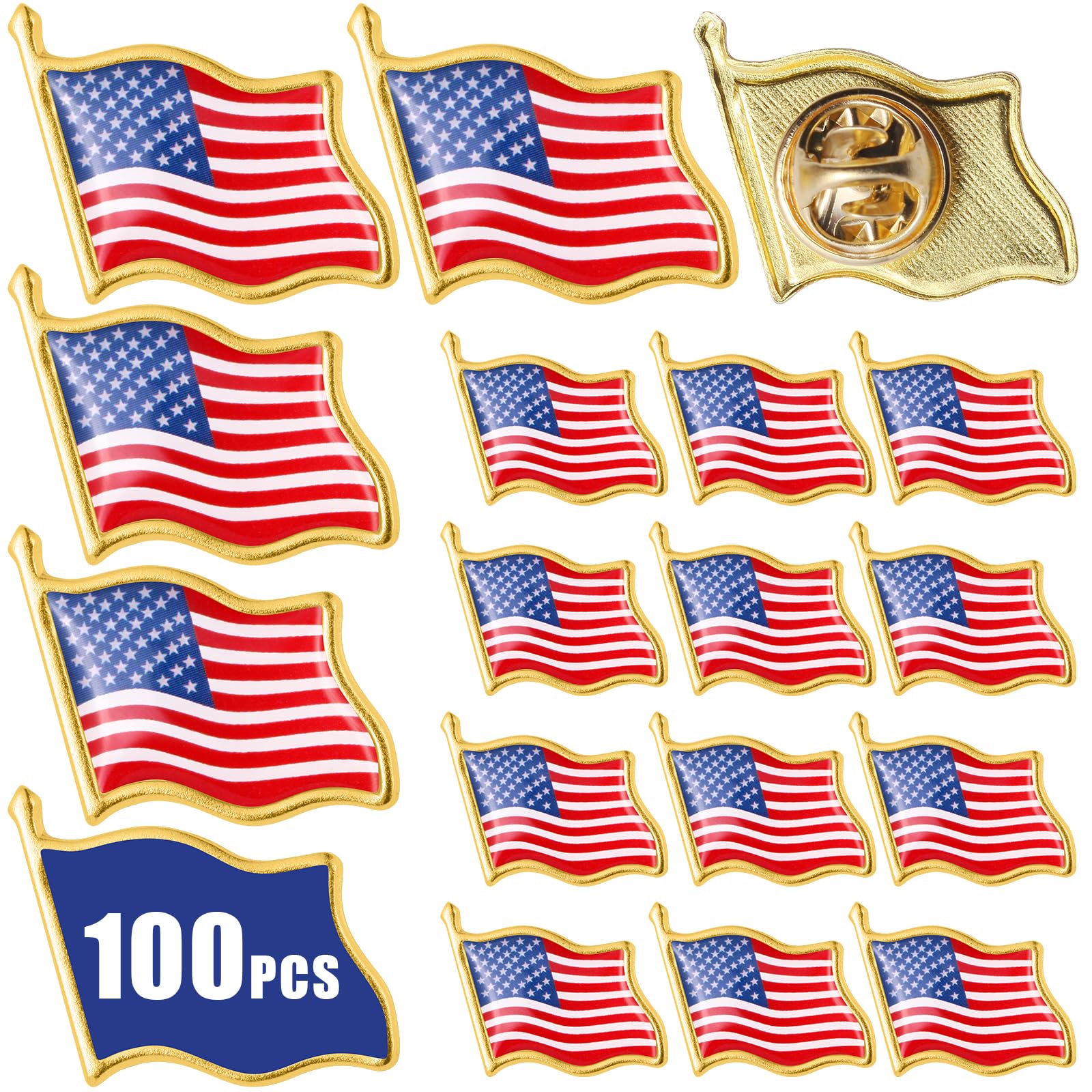 BlissfulTie 50/100/200/300 PCS American Flag Lapel Pins Bulk, Metal USA Flag Pin with Butterfly Clutch, Patriotic Badge for Veterans, Events and