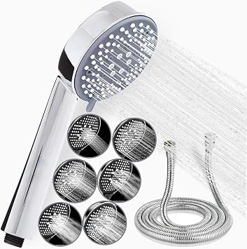 Shower Head 7-Mode High Pressure with Hose & Holder Powerful Handheld Turbo Design with Hose and Holder Set